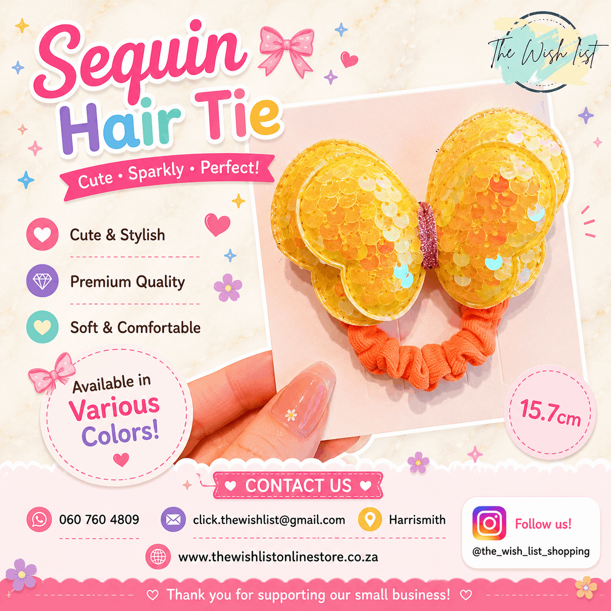 Butterfly Sequin Hair tie for Girls - Large