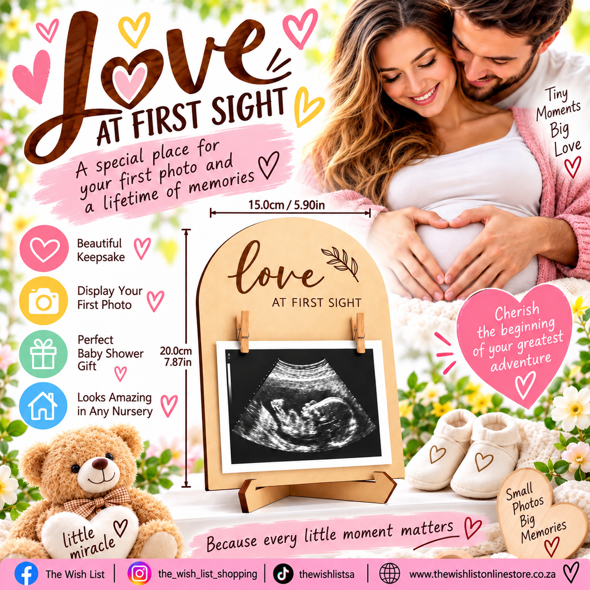 Wooden Ultrasound Photo Frame For Pregnancy Announcement Or Baby Birth Decoration - Double Sided