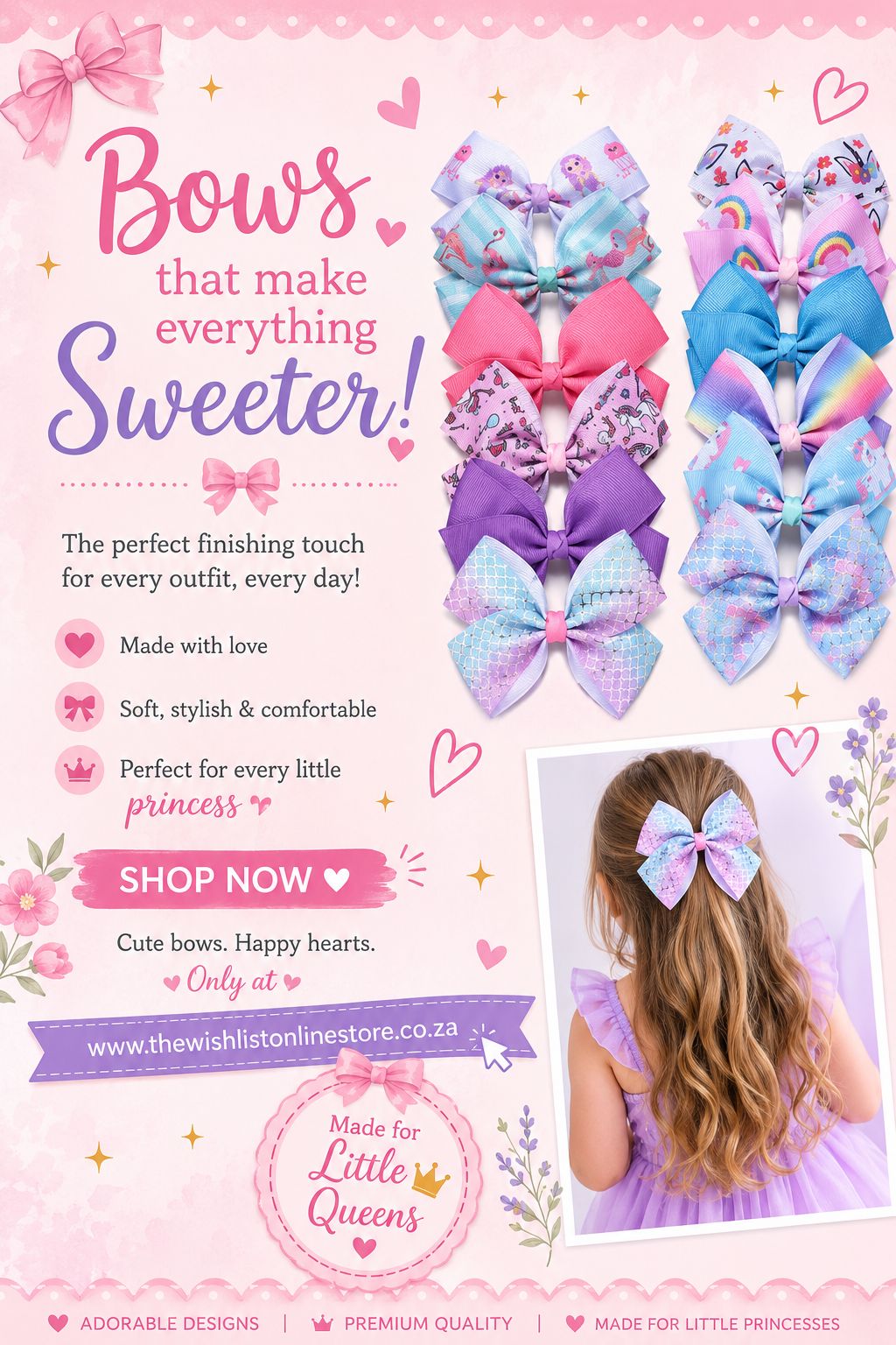 Girl's assorted Ribbon Print Medium Bow Decor Hair Clip.