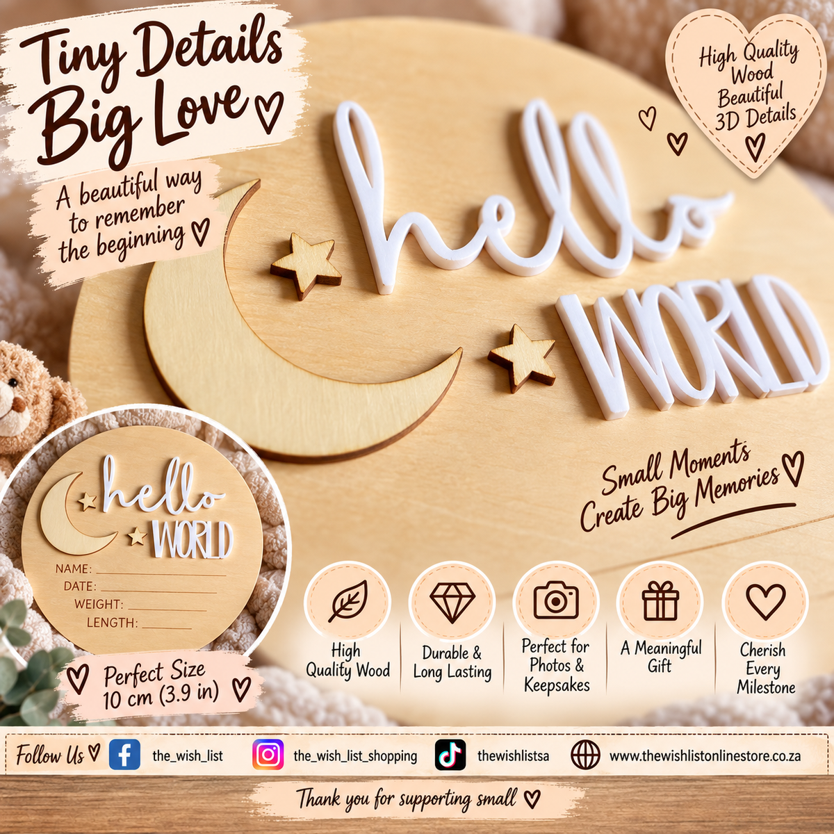 1pc Moon & Star Wooden Baby Monthly Milestone Plaque, Infant Growth Photo Props, Newborn