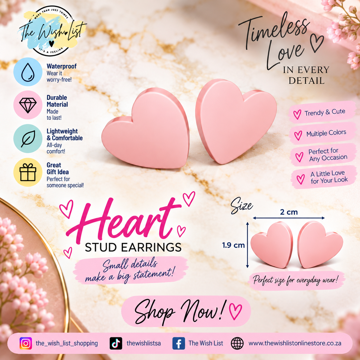 Heart Stud Earrings - Assorted colors