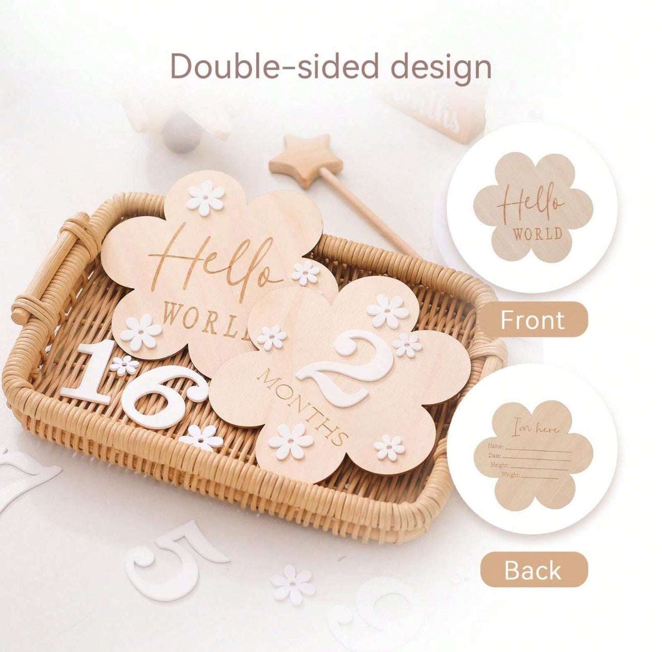 Newborn Baby Monthly Milestone Wooden Flower Plaque For 1-12 Months Birthday Photography Props Baby Shower Gifts