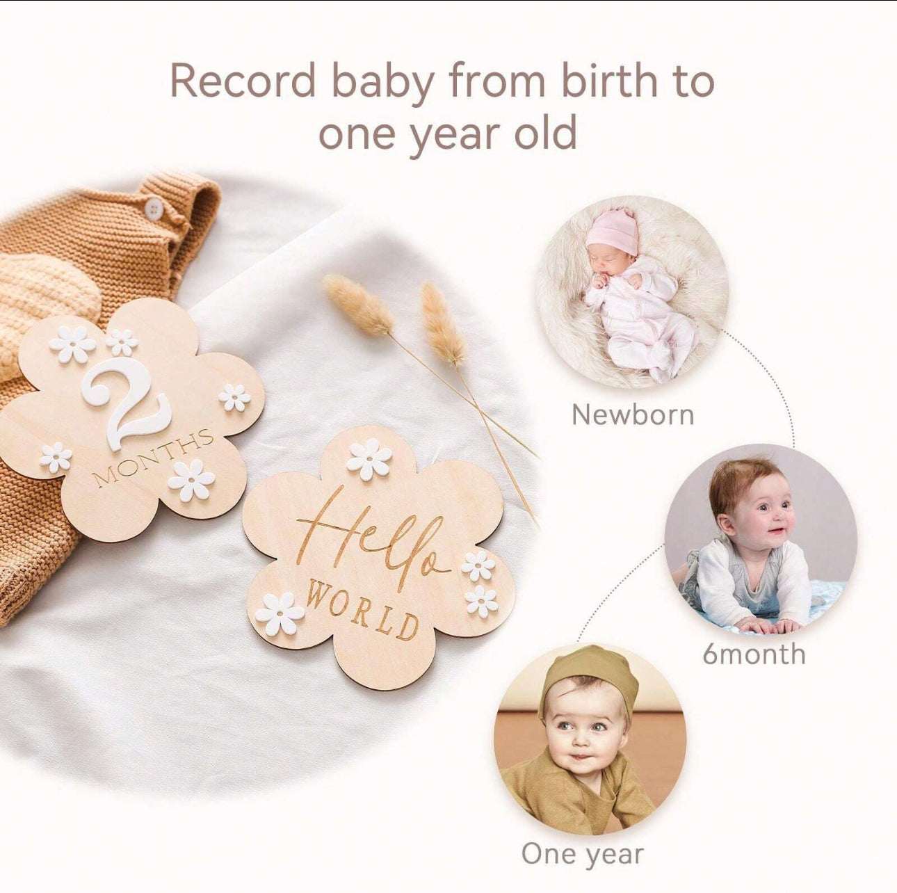 Newborn Baby Monthly Milestone Wooden Flower Plaque For 1-12 Months Birthday Photography Props Baby Shower Gifts