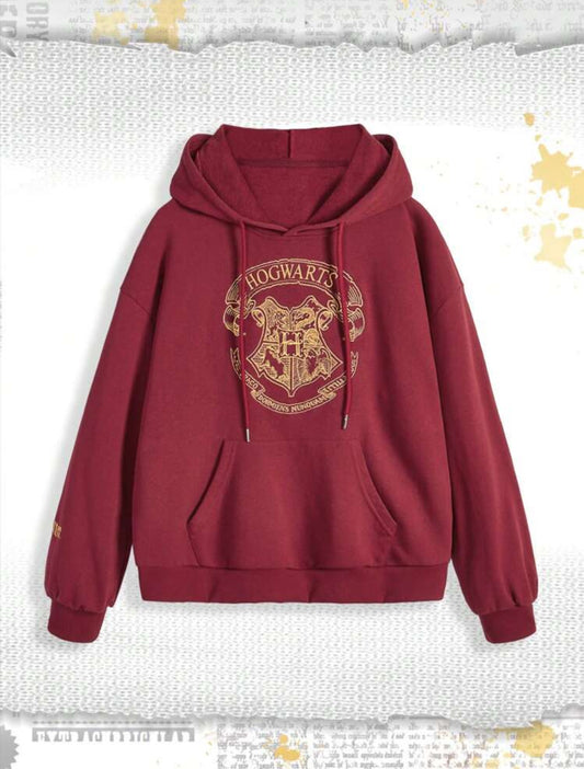 Harry Potter Women Embroidered Graphic Loose Fit Hooded Sweatshirt