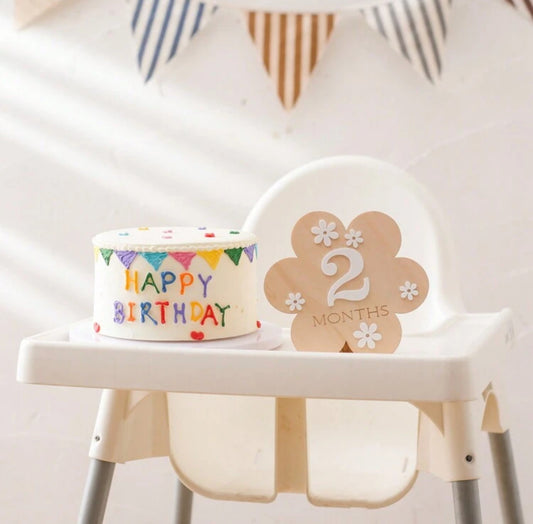 Newborn Baby Monthly Milestone Wooden Flower Plaque For 1-12 Months Birthday Photography Props Baby Shower Gifts