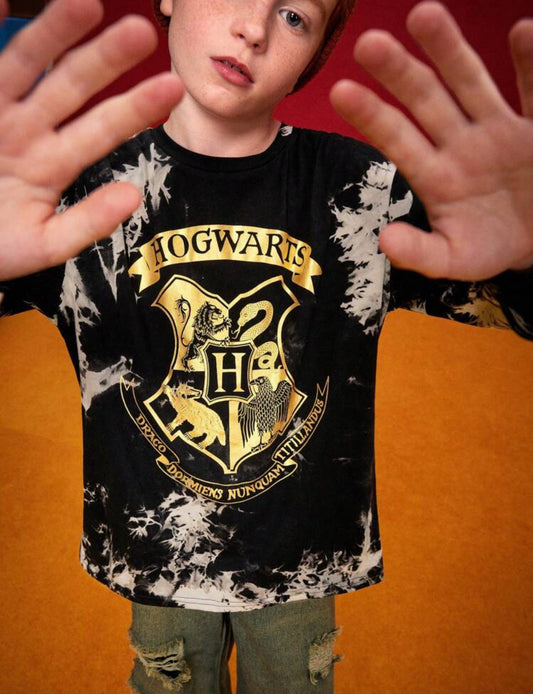 HARRY POTTER Tween Boy Badge & Letter Foil Print Tie Dye Dropped Shoulder Loose Fit Long Sleeve T-Shirt