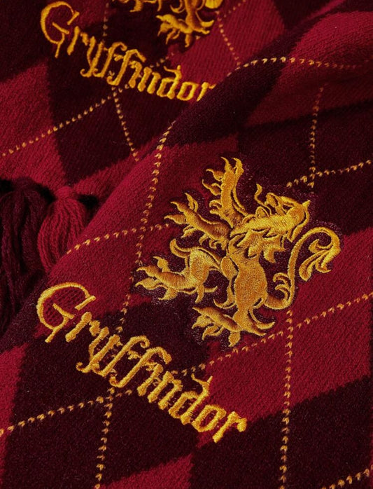HARRY POTTER Argyle Print Thick & Warm Tassel Scarf With Gryffindor Embroidered Design