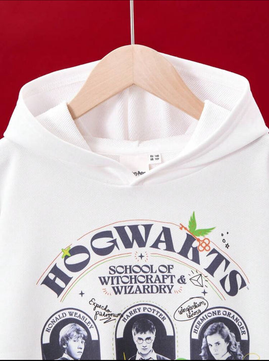 HARRY POTTER Tween Boy Vintage Campus Wizardry Hogwarts Portrait Silhouette Print Hooded Dropped Shoulder Loose Fit Sweatshirt