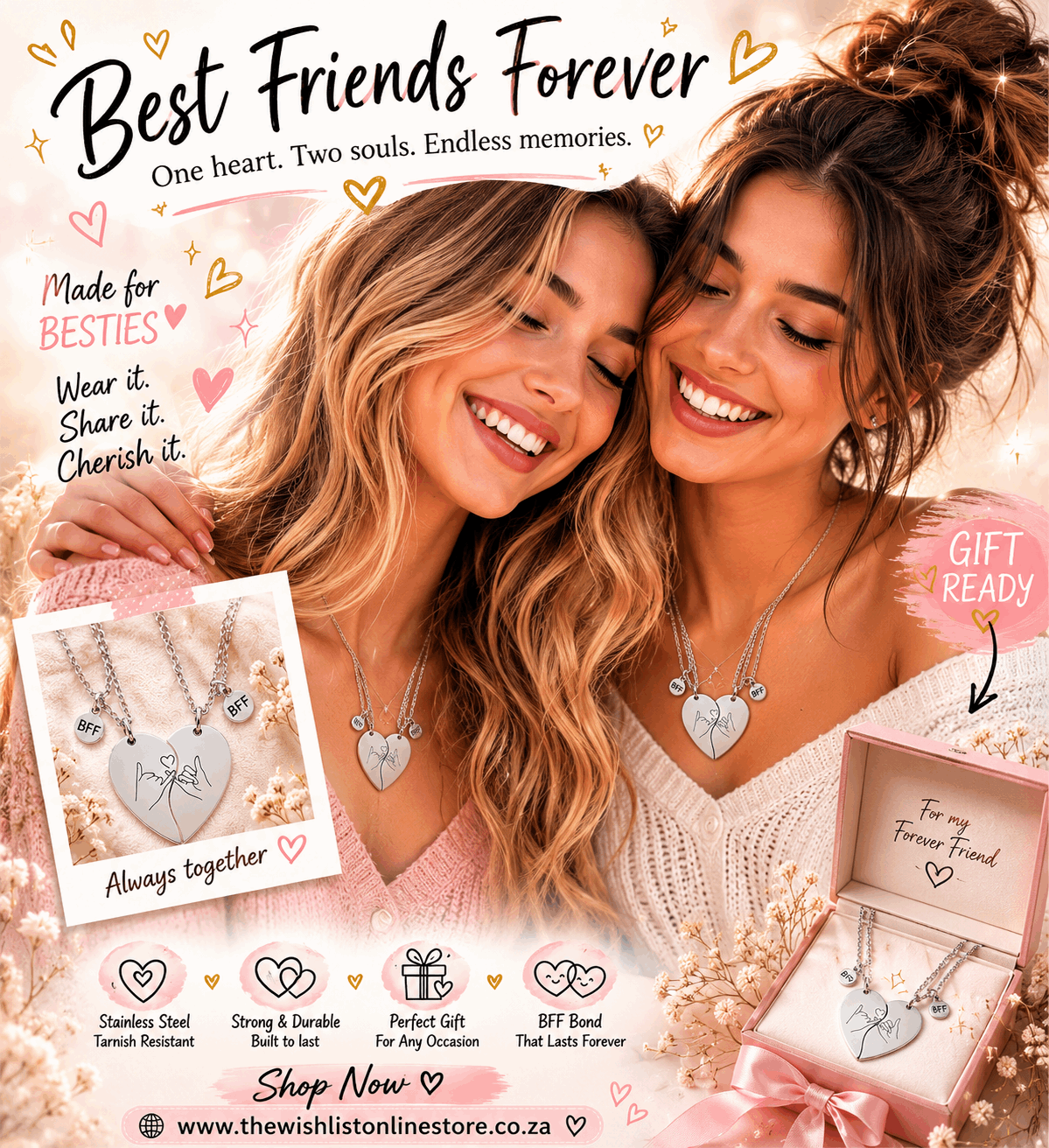 2 Pce BFF - Best friends forever Necklace
