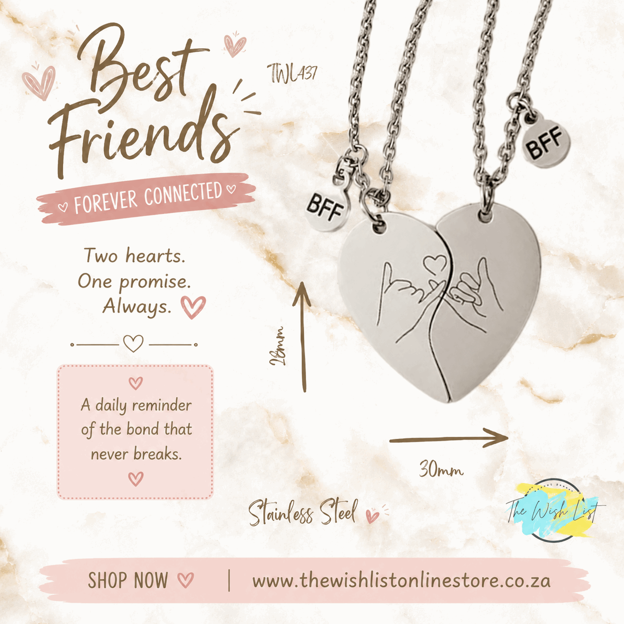 2 Pce BFF - Best friends forever Necklace