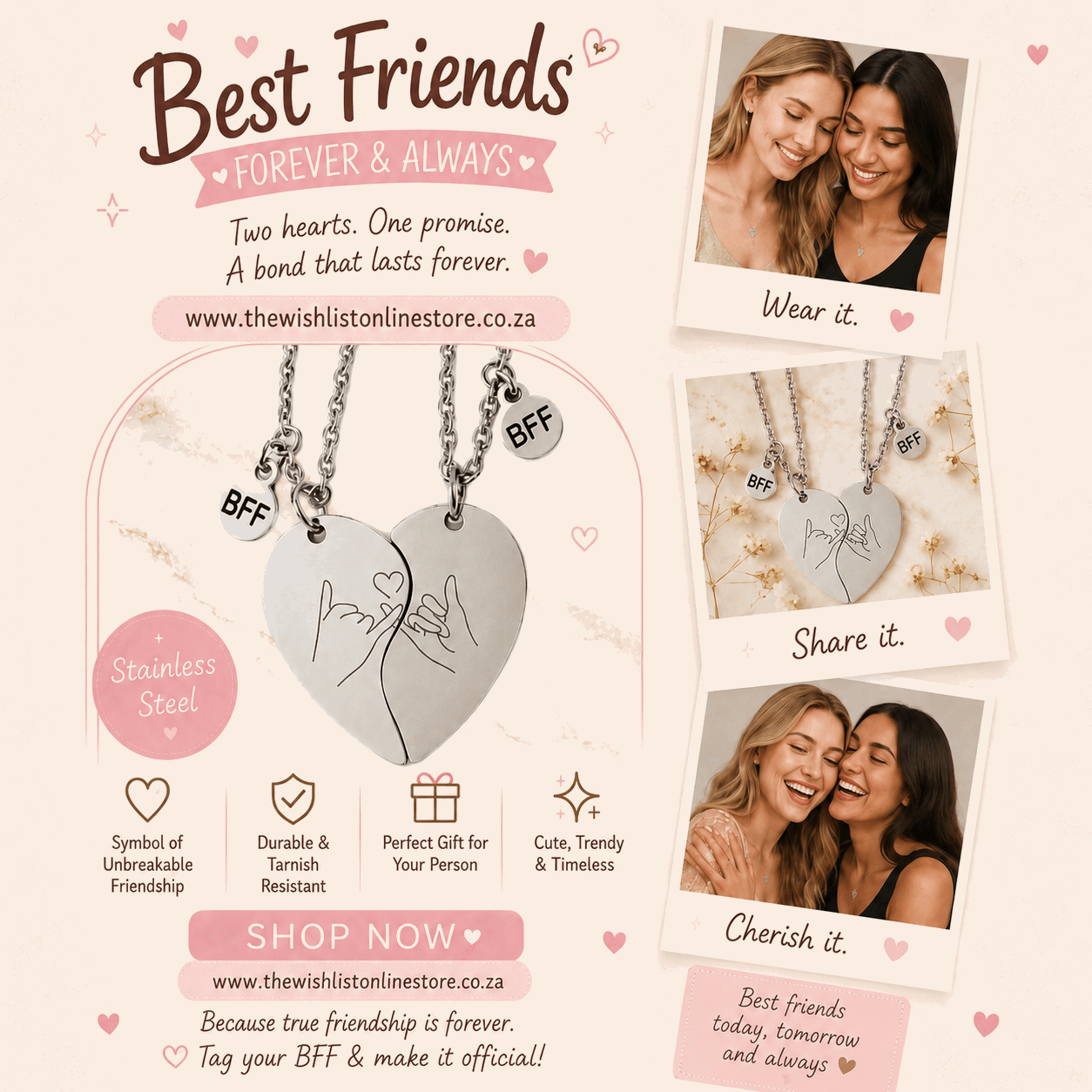 2 Pce BFF - Best friends forever Necklace