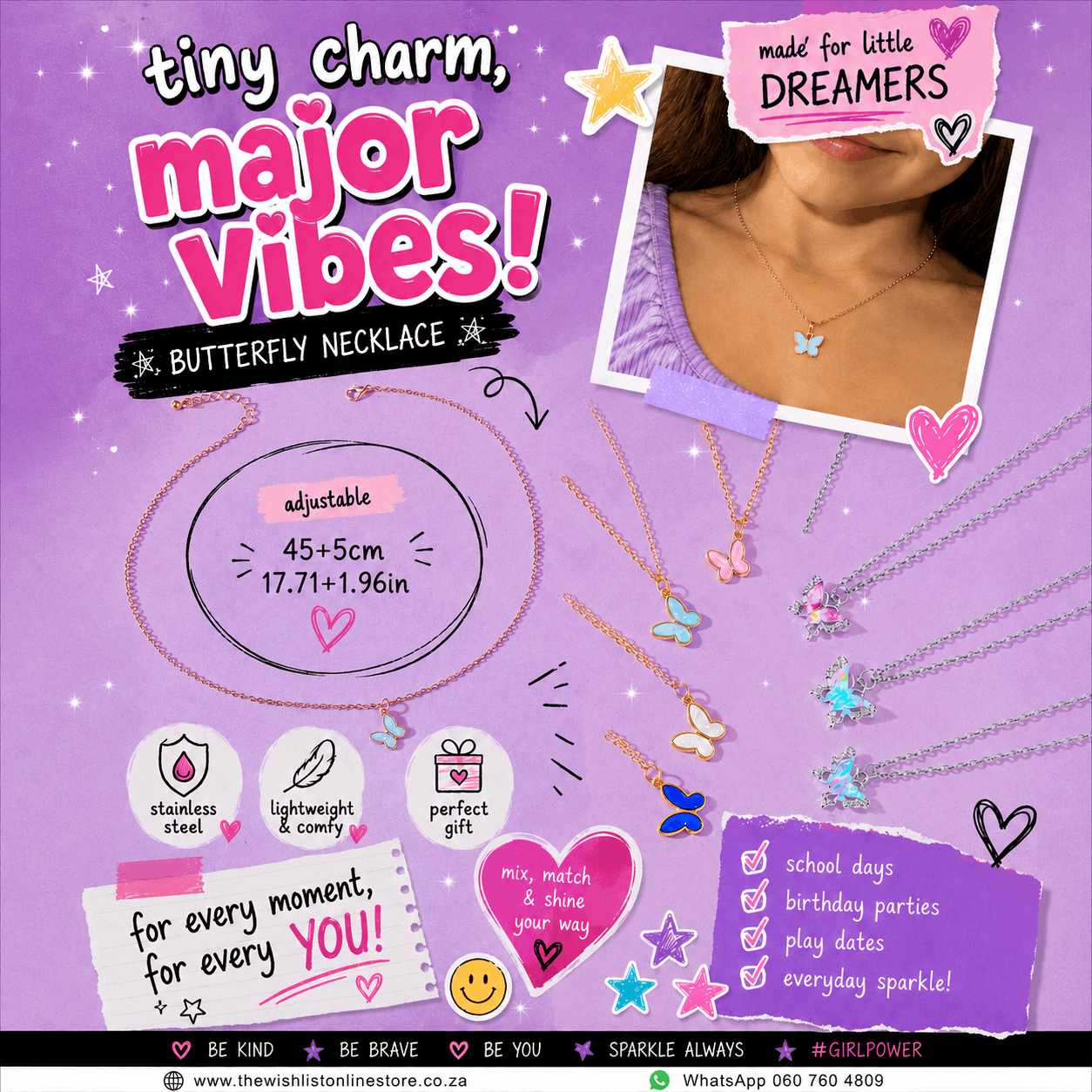 Delicate Butterfly Necklace For Girls - Assorted Designs & Colors - Stainless Steel
