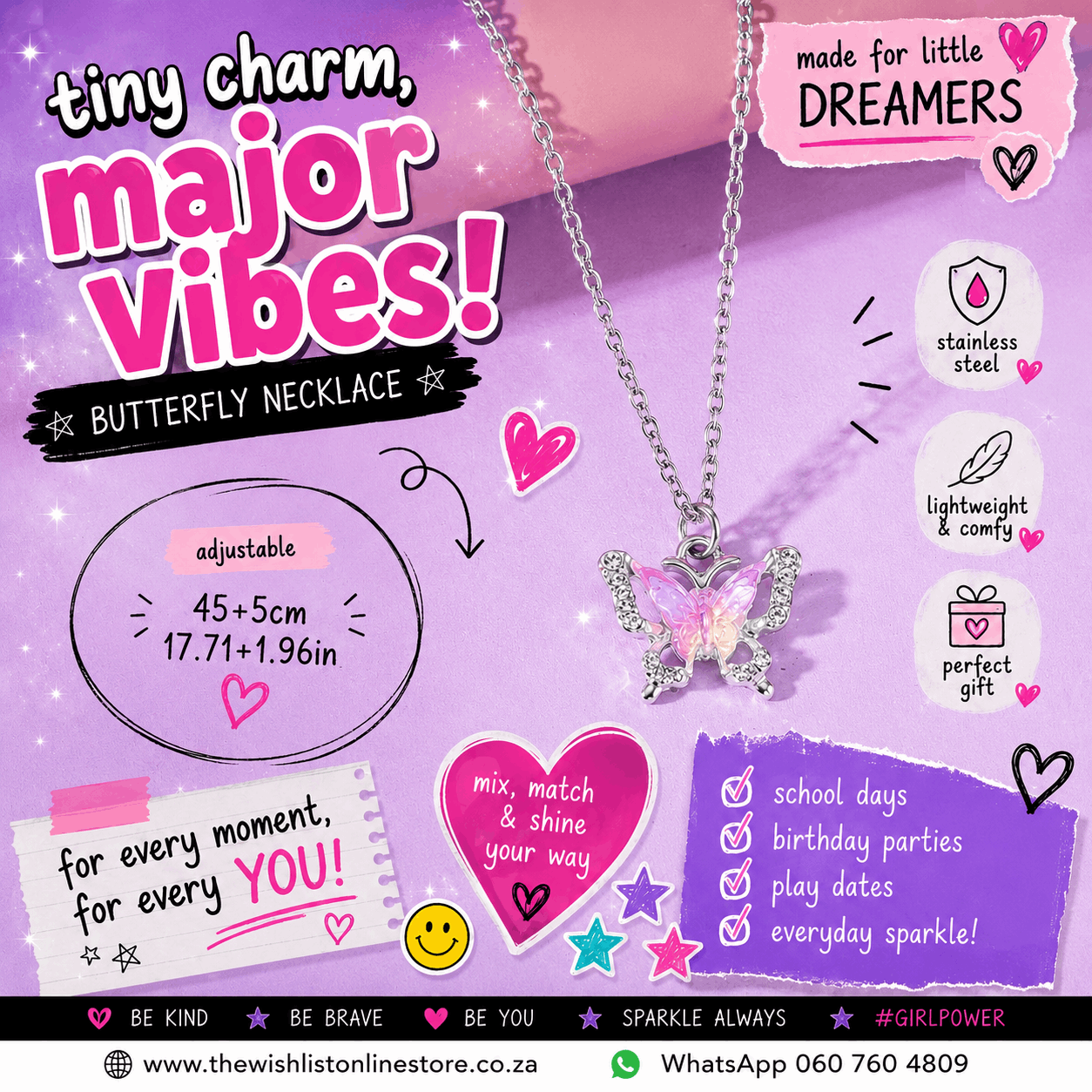 Delicate Butterfly Necklace For Girls - Assorted Designs & Colors - Stainless Steel