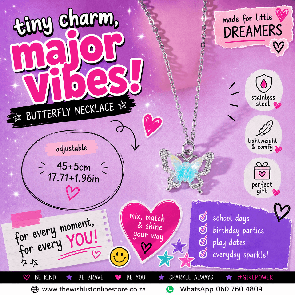Delicate Butterfly Necklace For Girls - Assorted Designs & Colors - Stainless Steel