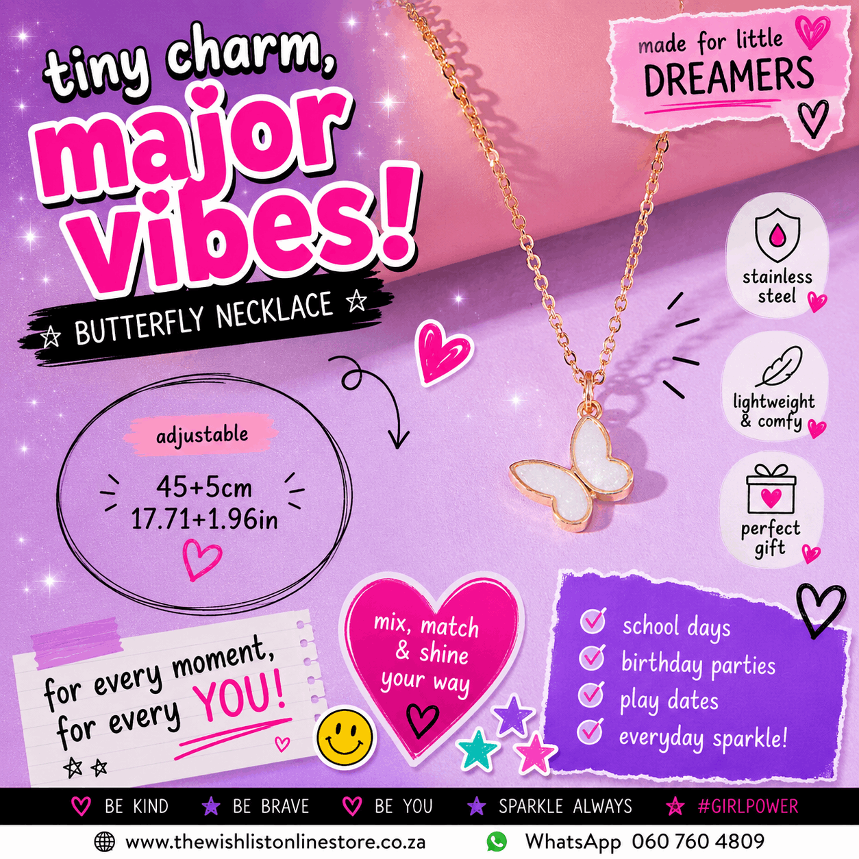 Delicate Butterfly Necklace For Girls - Assorted Designs & Colors - Stainless Steel