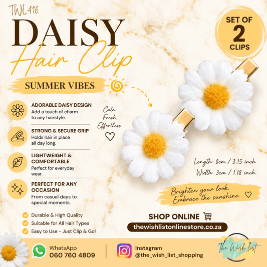 2Pce Daisy Hair Clips For Girls